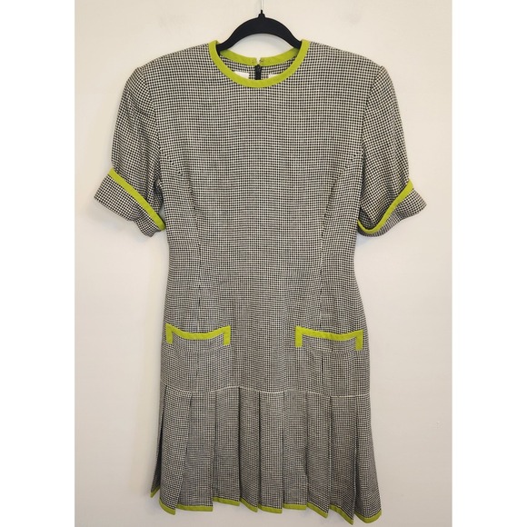 Vintage Bill Blass 80s Houndstooth Dress Sz 6 Linen Blend Mod Mini Retro - Picture 1 of 9